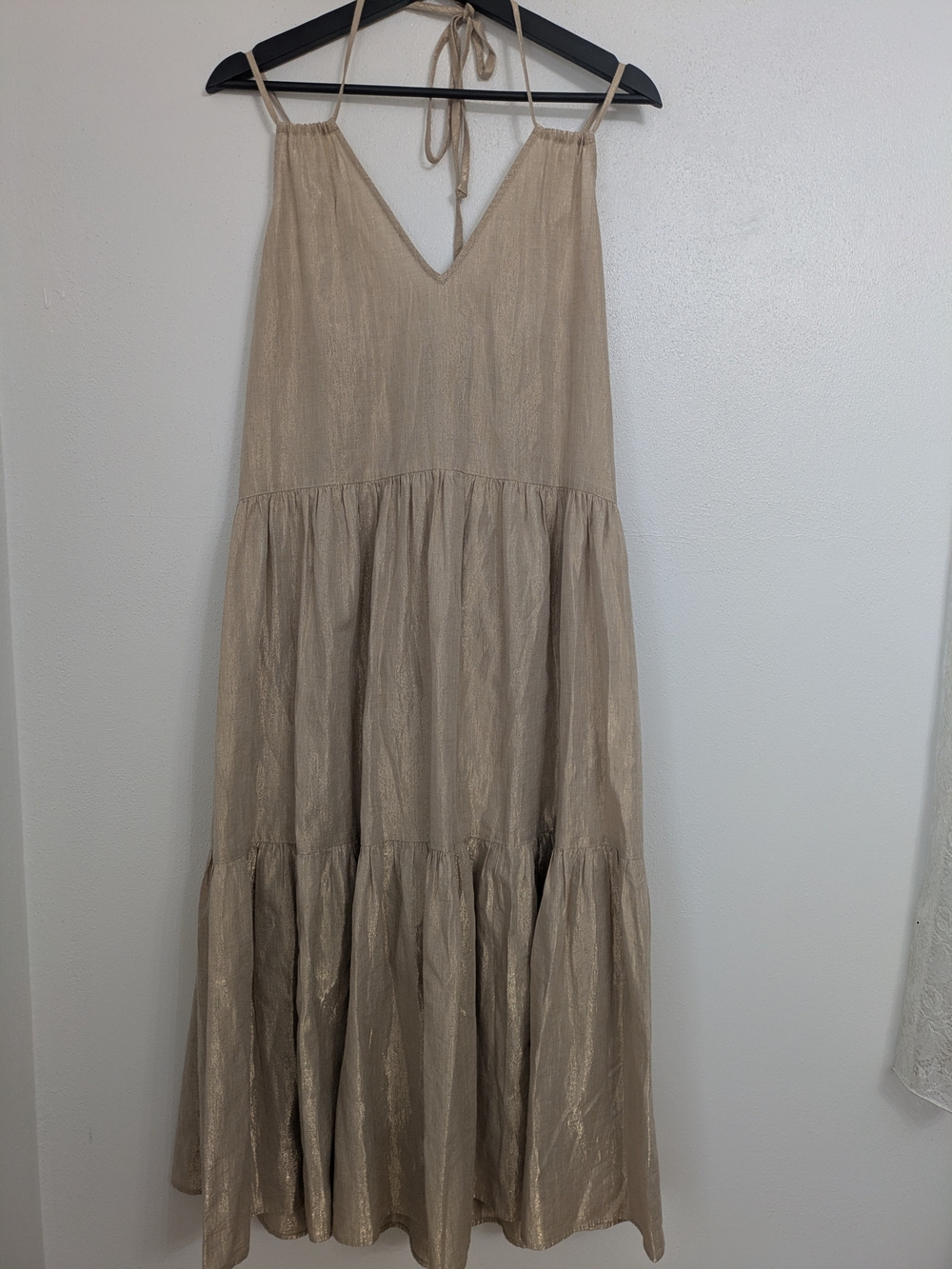 J. Crew Neutral Beige Halter Tiered Maxi Dress Size Small
